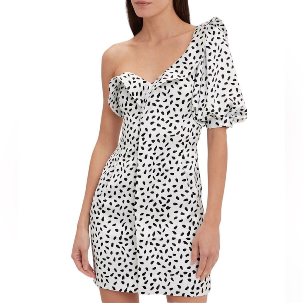 Self-Portrait Monochrome Printed One Shoulder Mini Dress Black White 4